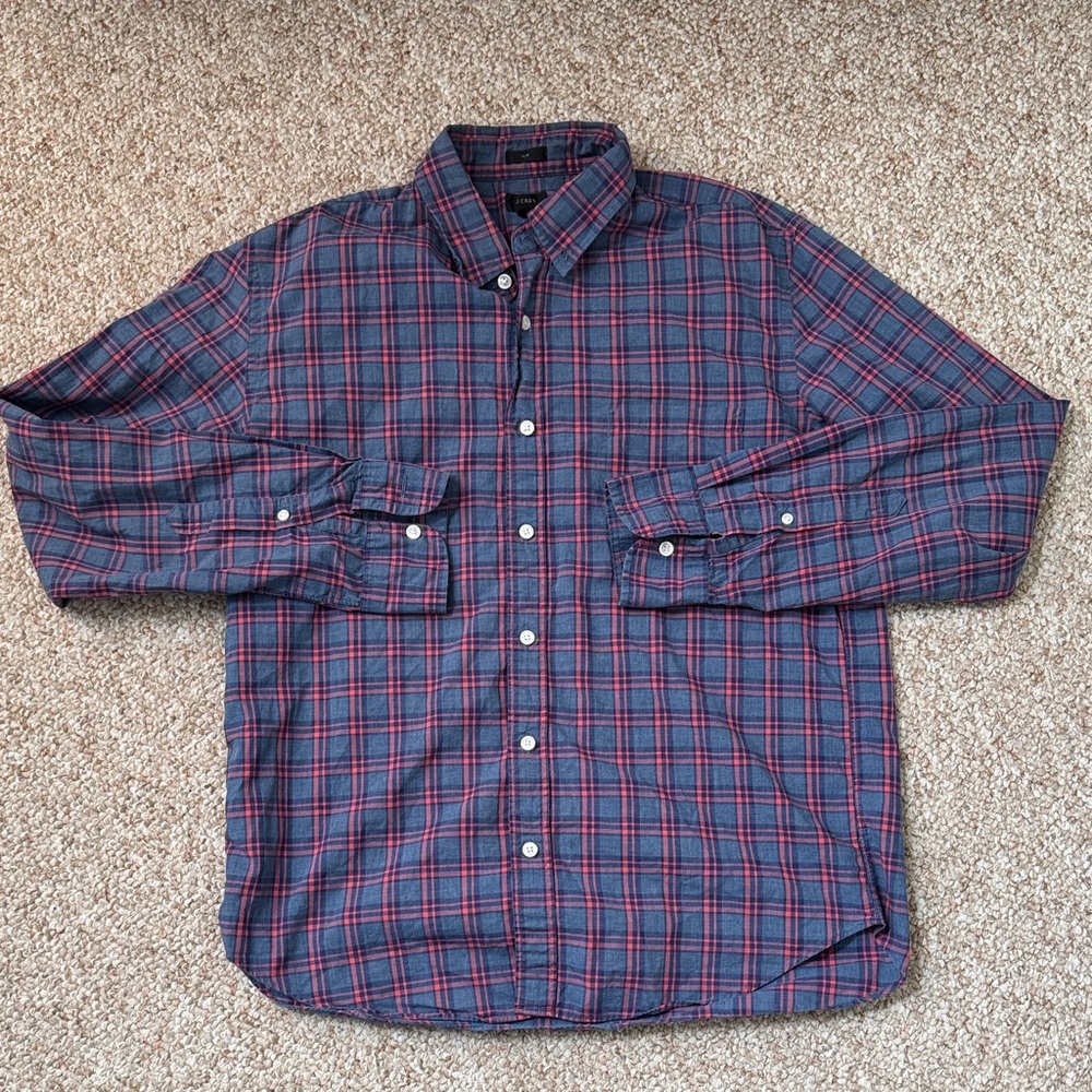 J. Crew Men's Plaid Button-Down Casual Shirt in Blue And Red